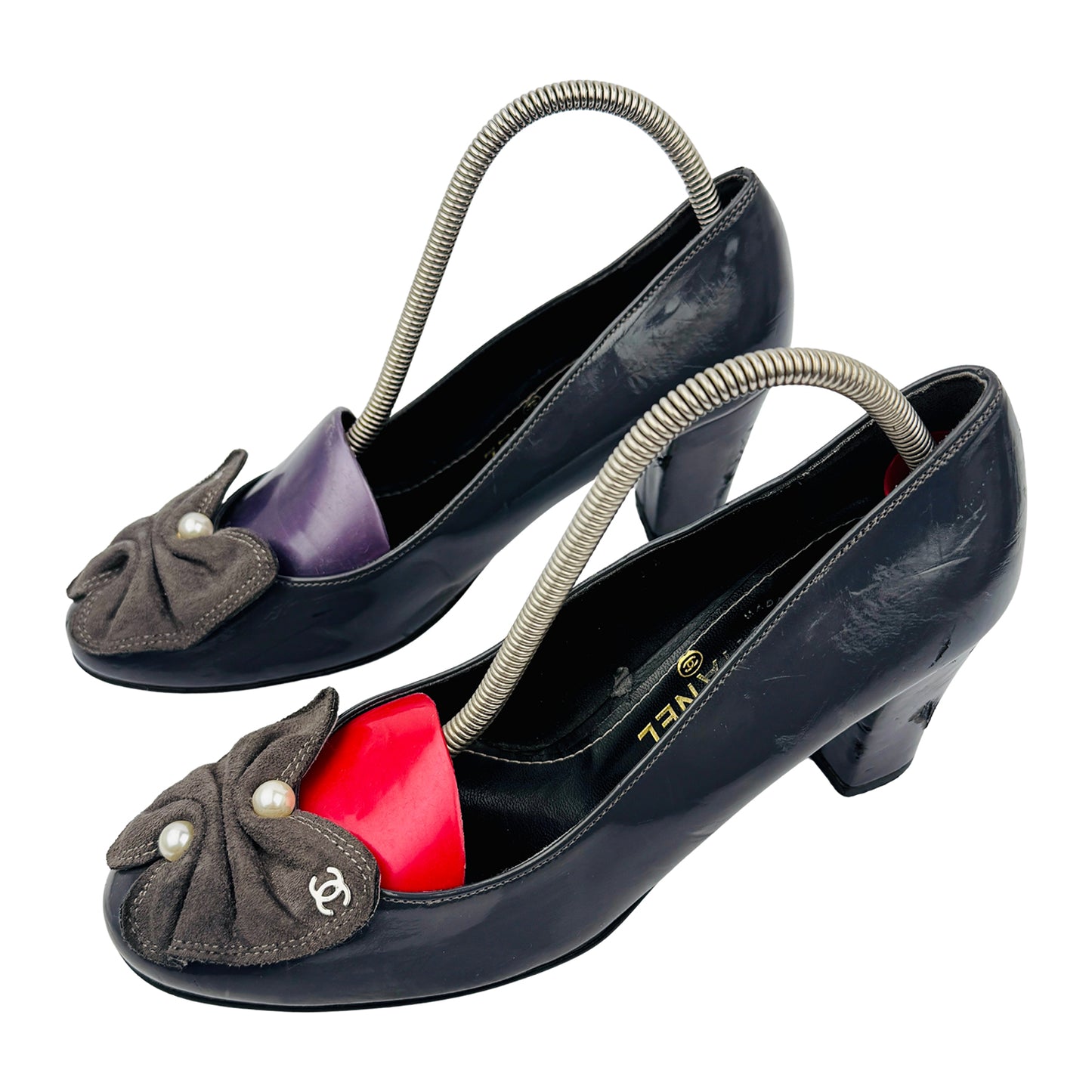 Chanel Women's Black Patent Cap Toe Ballet Heels (Size 36.5)