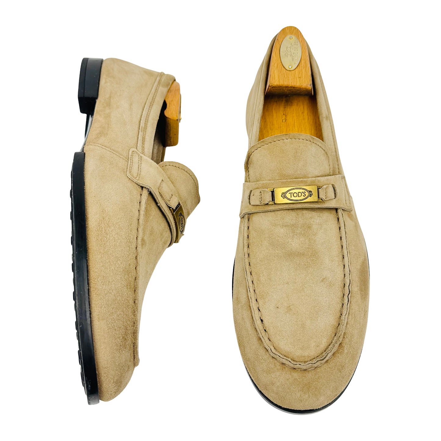 Tod’s Men's Beige Logo-Plaque Loafers (Size 43)