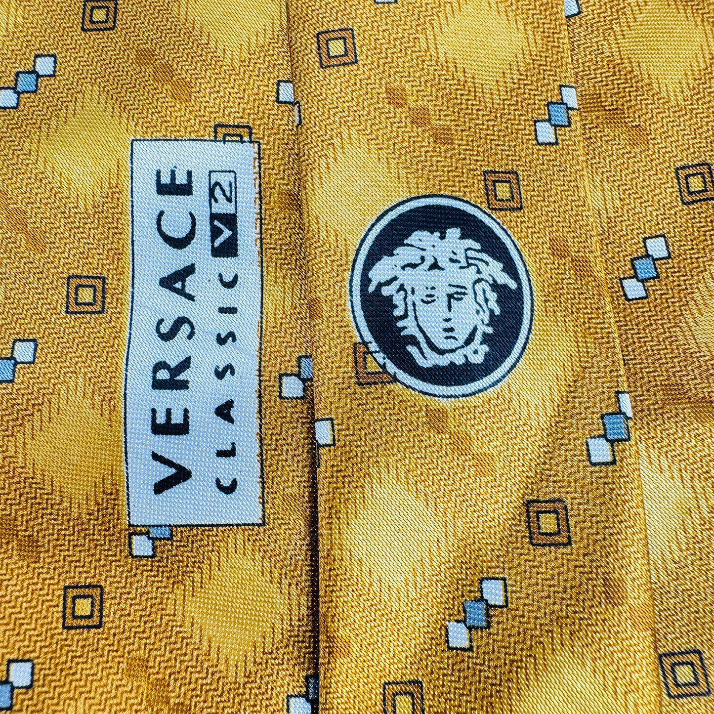 Versace Mustard Yellow 'Geometric Pattern' Silk Tie (Size Regular)