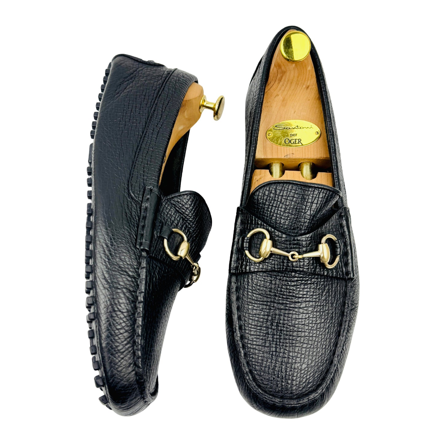 Gucci Men's Black Pebbled Leather Horsebit Driving Loafers (Size 43)