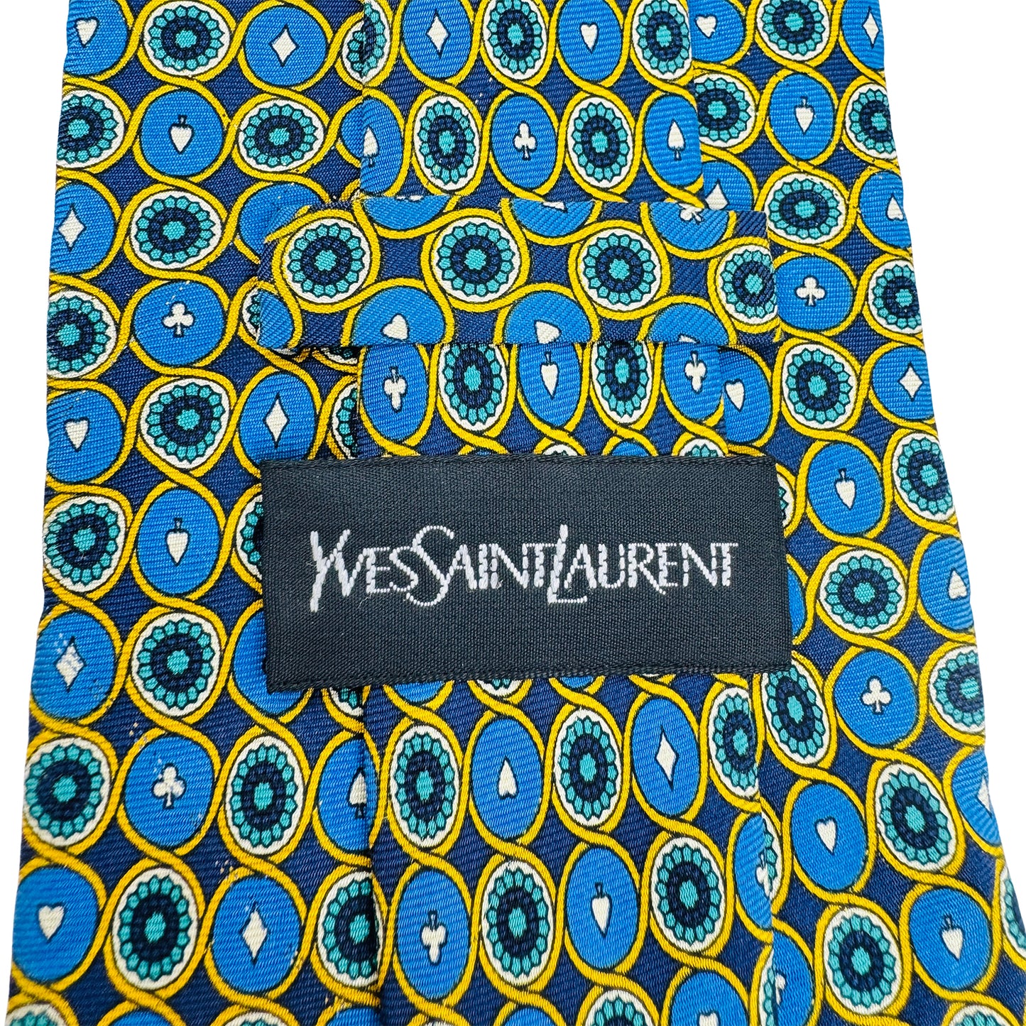 Yves Saint Laurent Blue 'Geometric Medallion Pattern' Tie (Size Regular)
