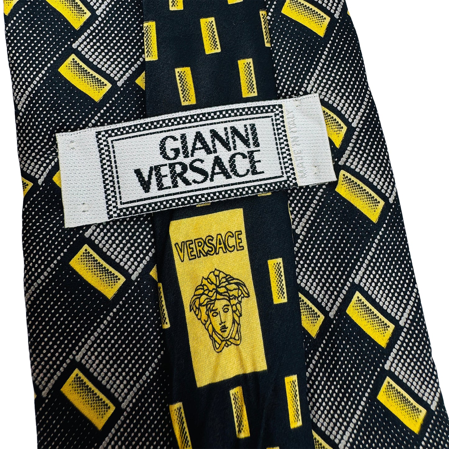 Gianni Versace Black 'Geometric Grid Pattern' Tie (Size Regular)