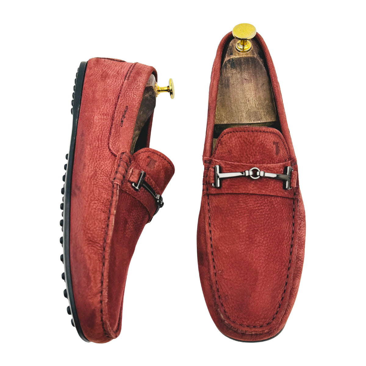 Tods Double T Dark Red Suede Loafers (Size 42)