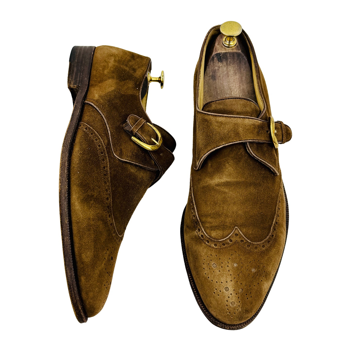 Moreschi Brown Suede Single Monk Strap Shoes (Size 43.5)