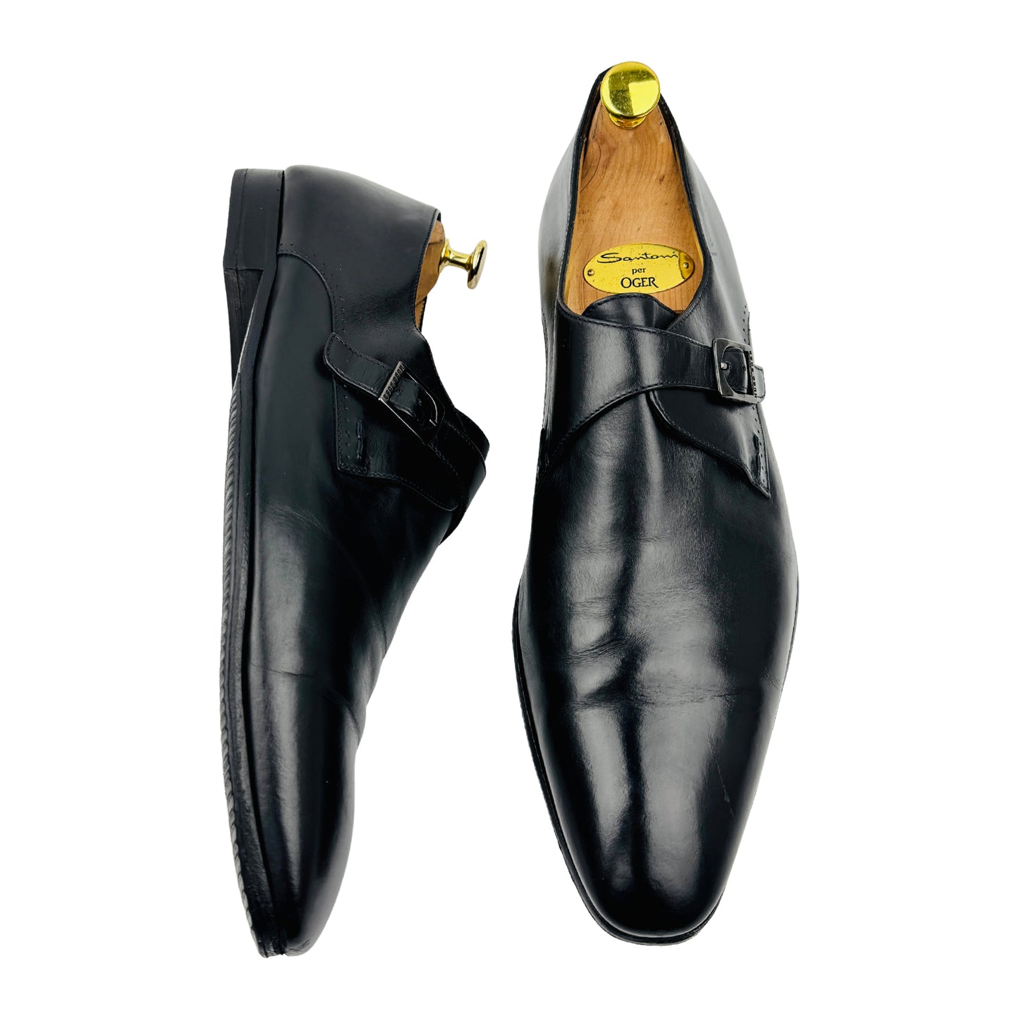 Hugo Boss Men's Black Leather Single Monk Strap Loafers (Size 45)