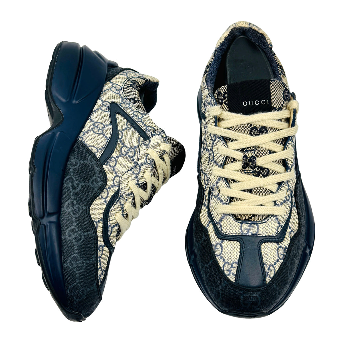 Gucci GG Rhyton Beige Blue Monogram Sneakers (Size 41) - 692909