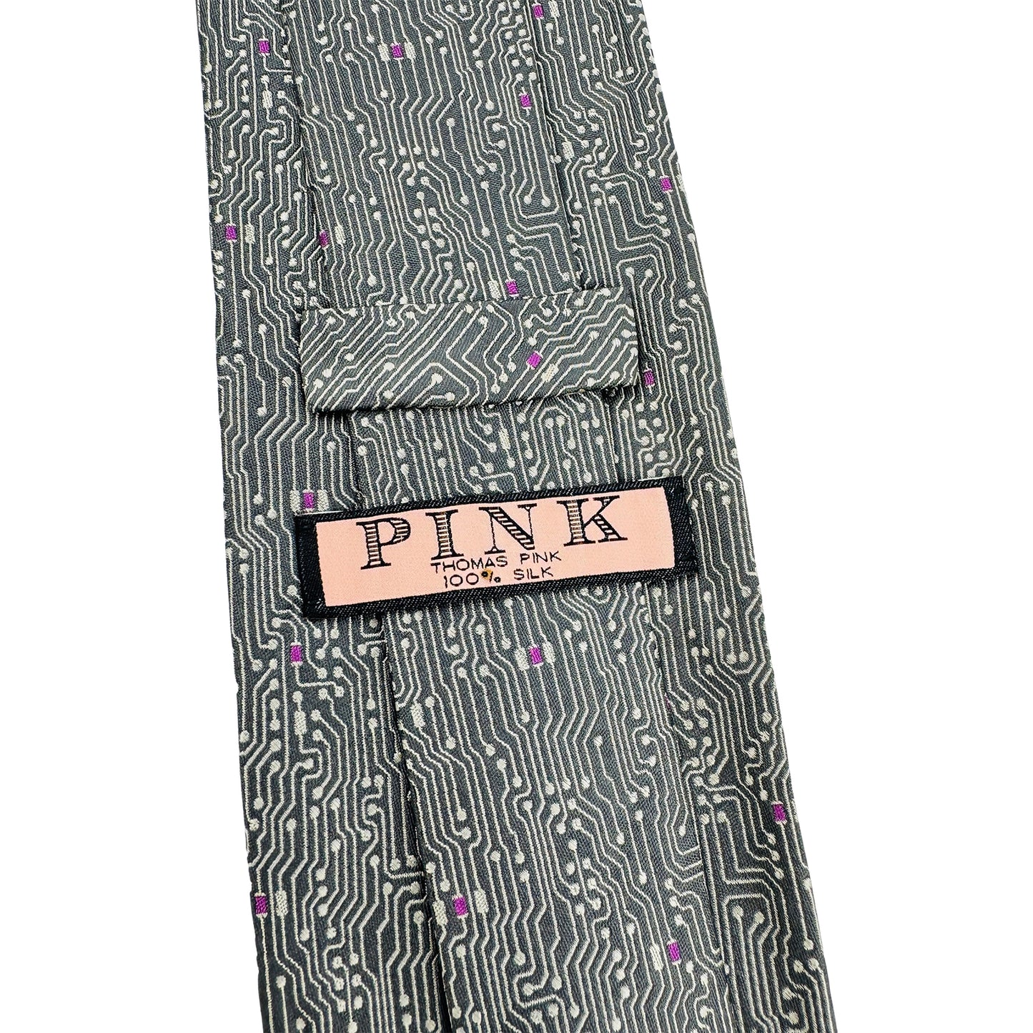 Thomas Pink Dark Grey 'Geometric Pattern' Tie (Size Regular)