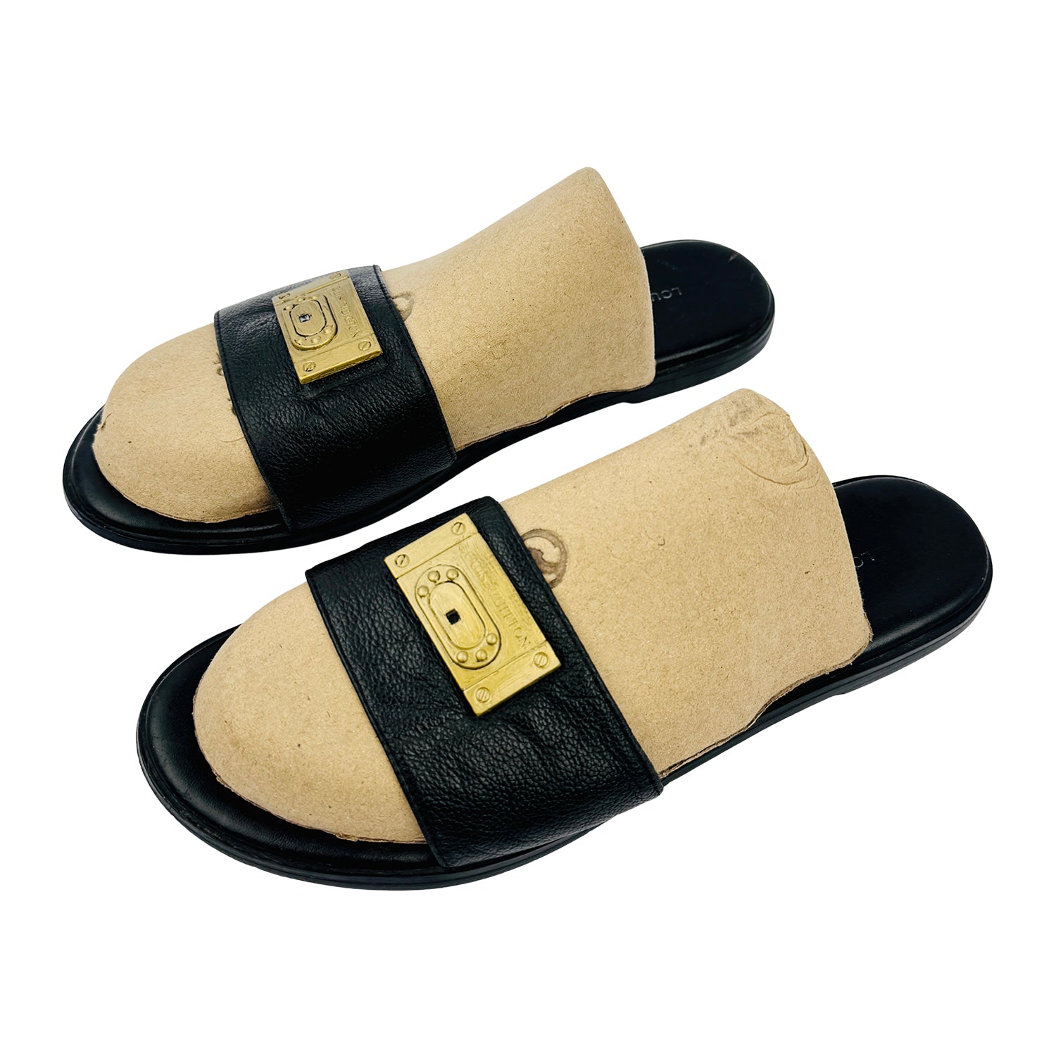 Left Side image of Louis Vuitton Black Beach Slides (Size 40)