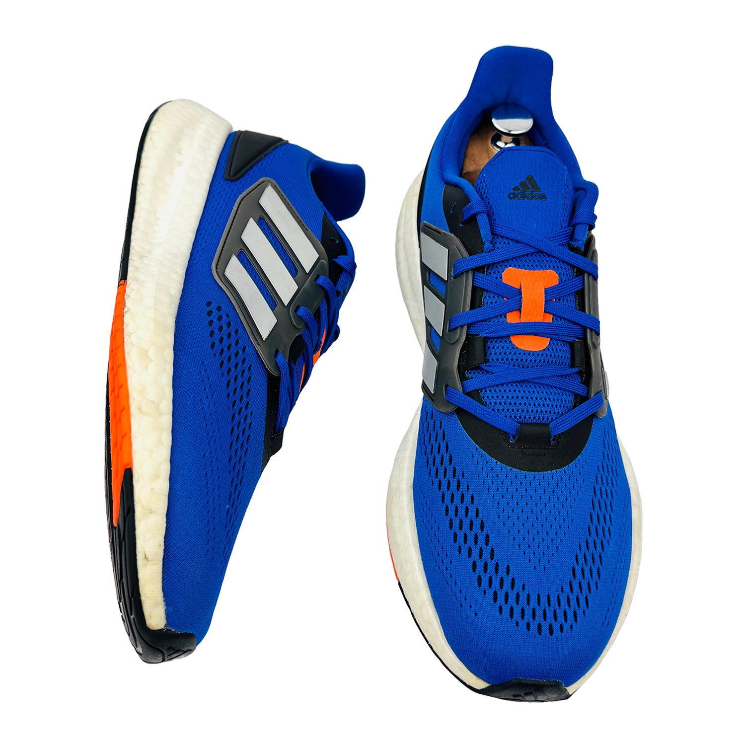 One Front One Cross image of Adidas Men's Pureboost 22 Blue Sneakers (Size 46.5) - HQ1453