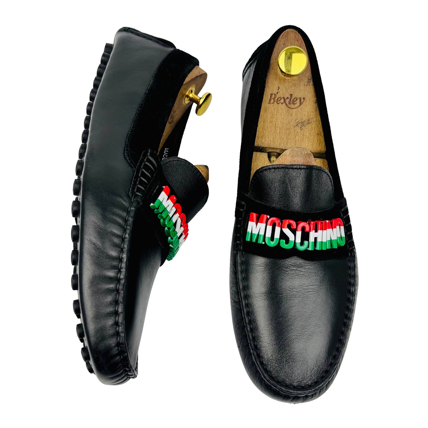 Moschino Logo Band Black Leather Loafers (Size 42.5)