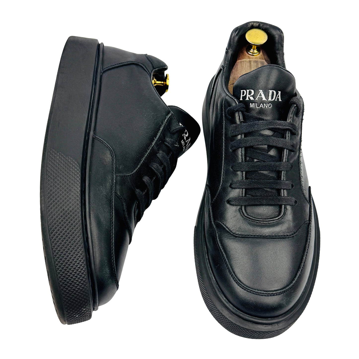 Prada Men's Black Leather Sneakers (Size 42.5/43) - 4E3453