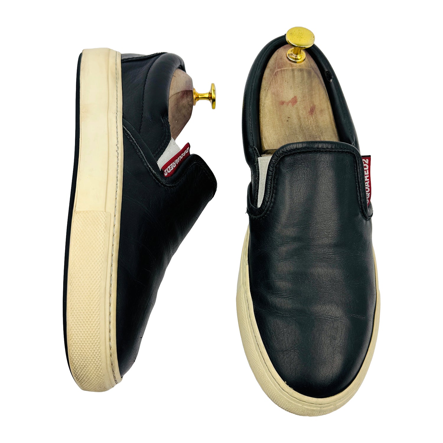 One Front One Cross image of Dsquared2 Men's Black Slipon Sneakers (Size 41/41.5)