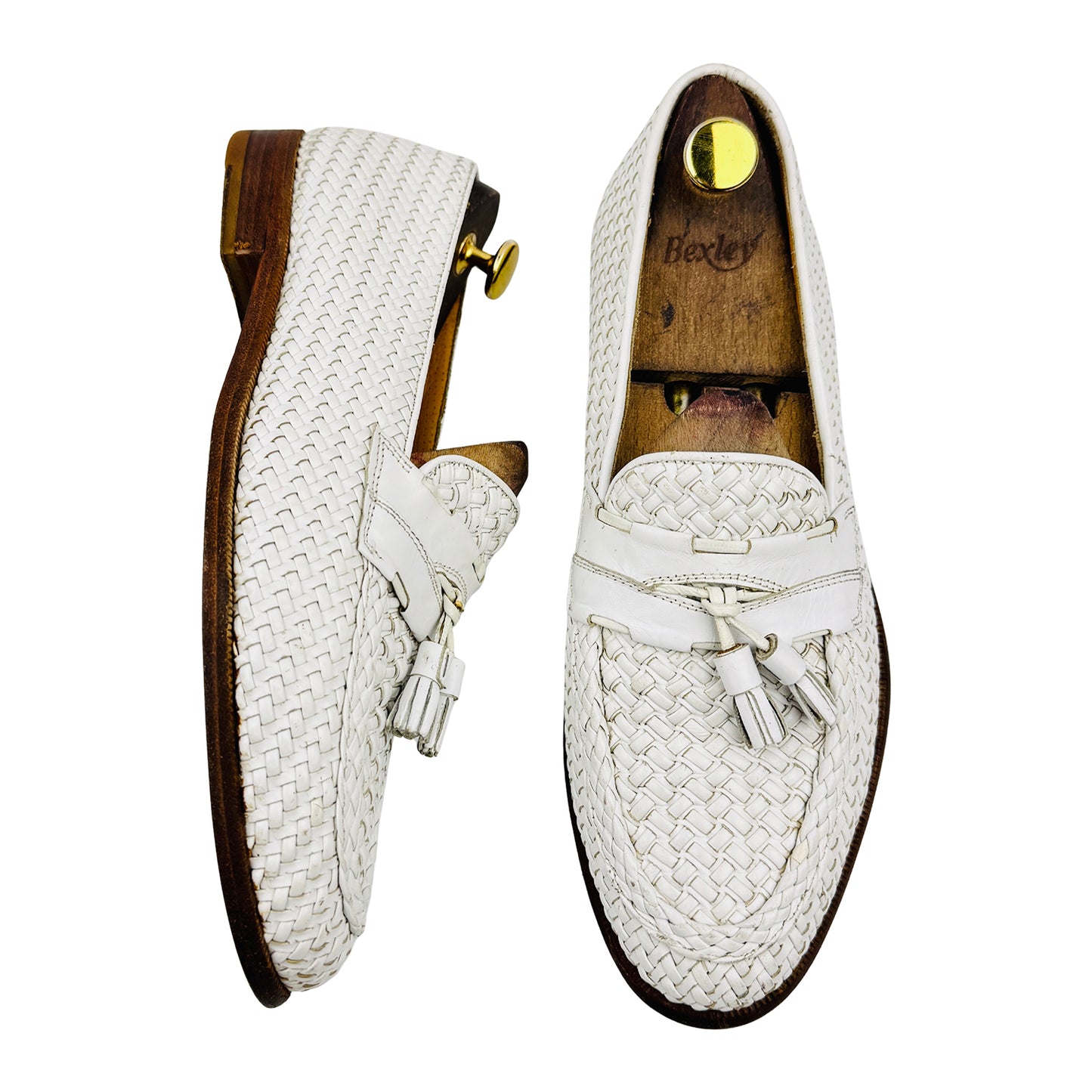Bally Men's White Woven Leather Tassel Loafers (Size 43)