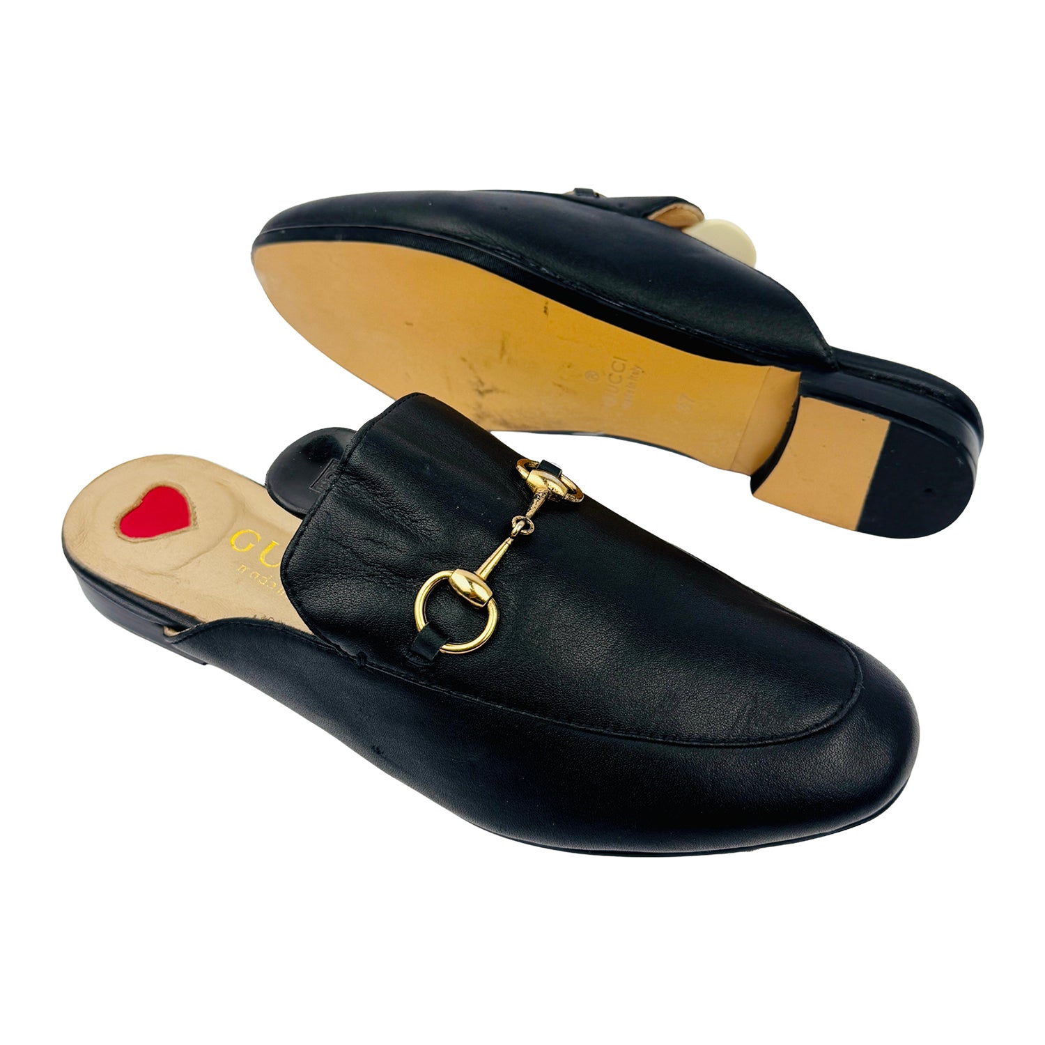 One Front One Cross image of Gucci Princetown Black Leather Slippers (Size 37/37.5)