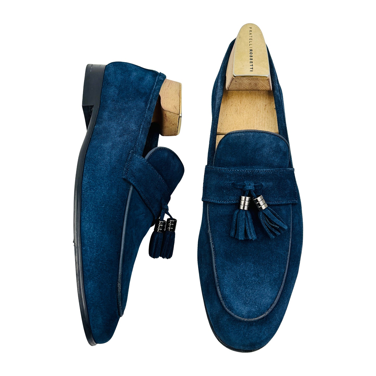 Dune Men's Blue Suede Leather Tassel Loafers (Size 43)