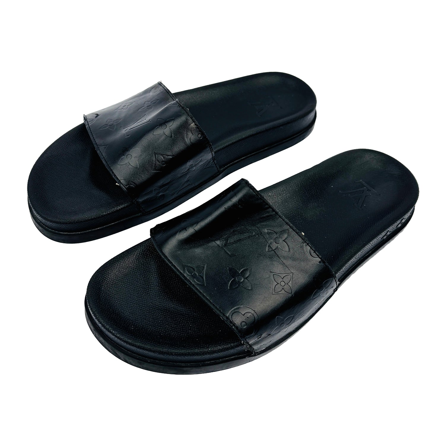 Left Side image of Louis Vuitton Monogram Black Slippers (Size 42.5/43) - 133540178
