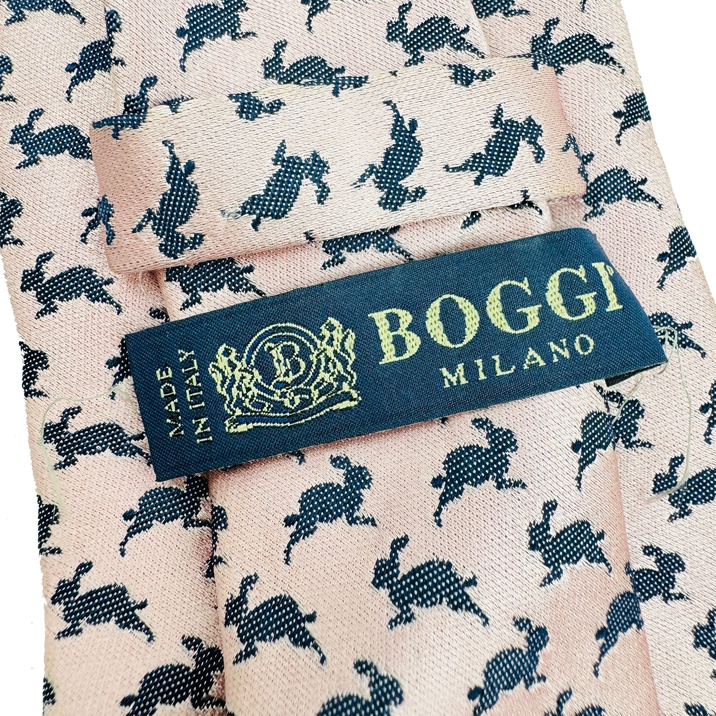 Boggi Milano Light Pink 'Black Rabbit Pattern' Tie (Size Regular)