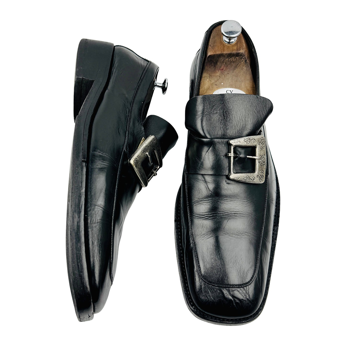Gucci Men's Black Leather Monk Strap Buckle Loafers (Size 44.5)