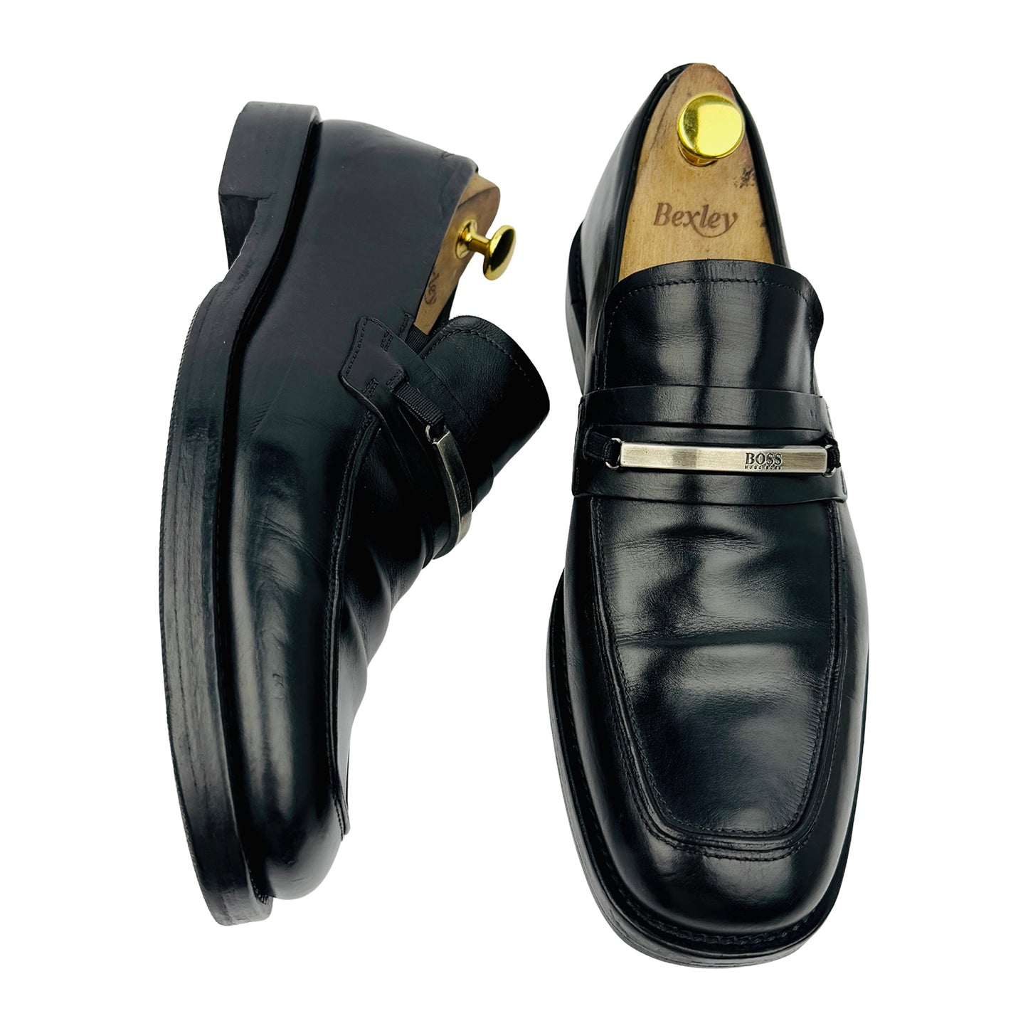 Hugo Boss Men Black Leather Logo Bar Loafers (Size 42.5)