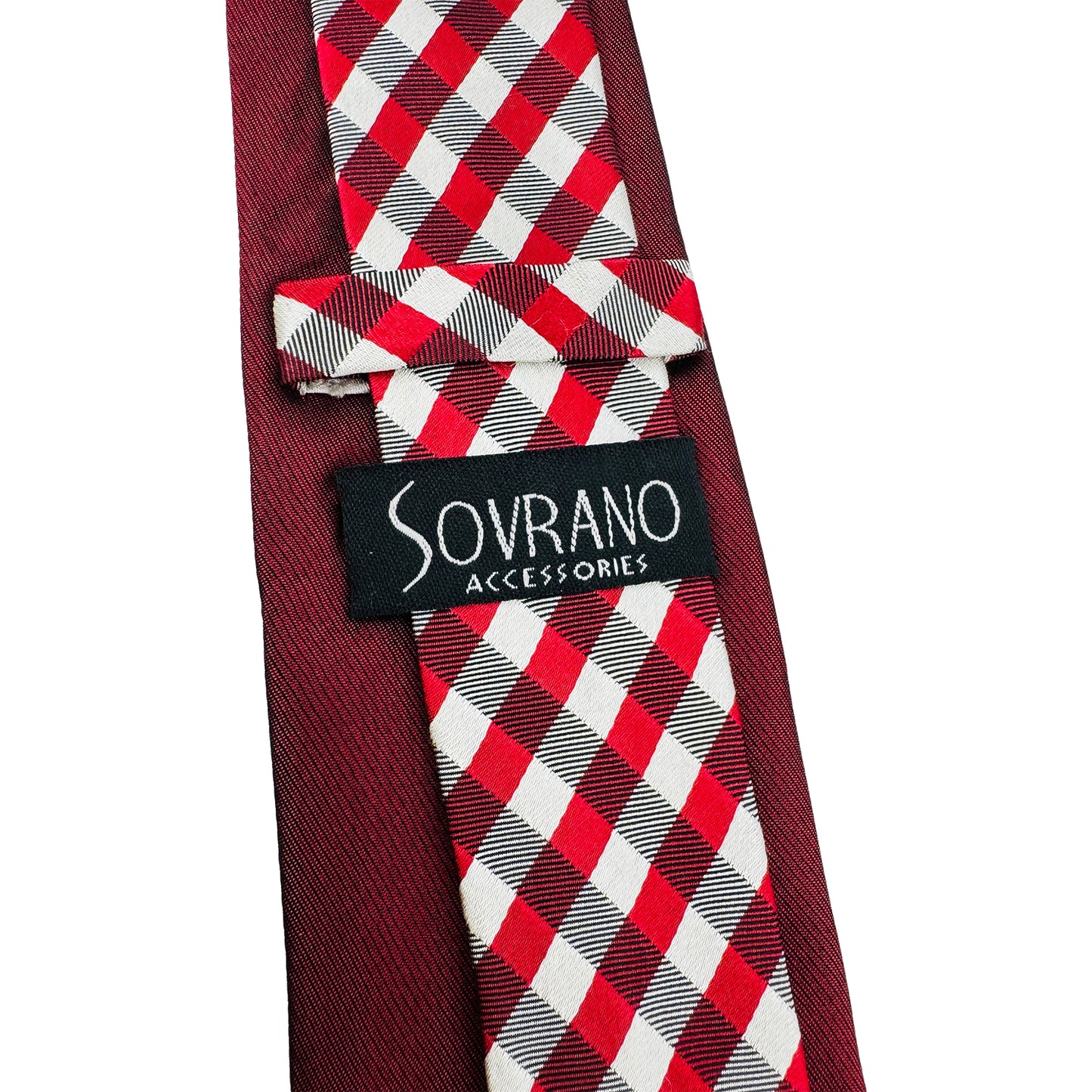 Sovrano Burgundy 'Checkered Pattern' Tie (Size Slim Fit)