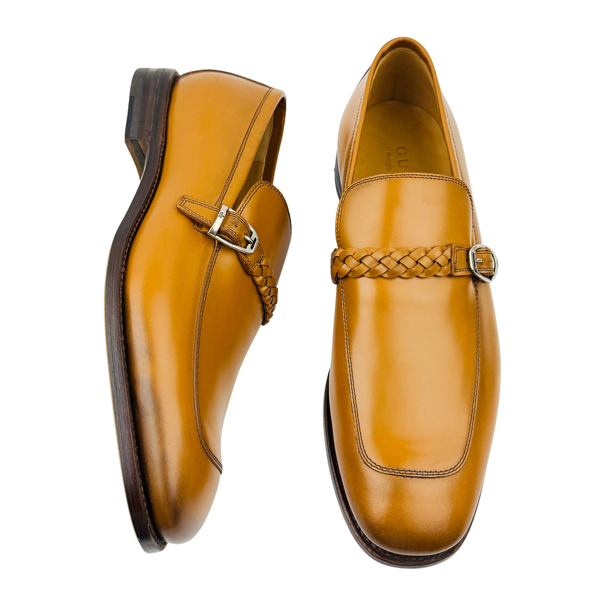 Gucci Cognac Brown Buckle Strap Leather Loafers (Size 43)