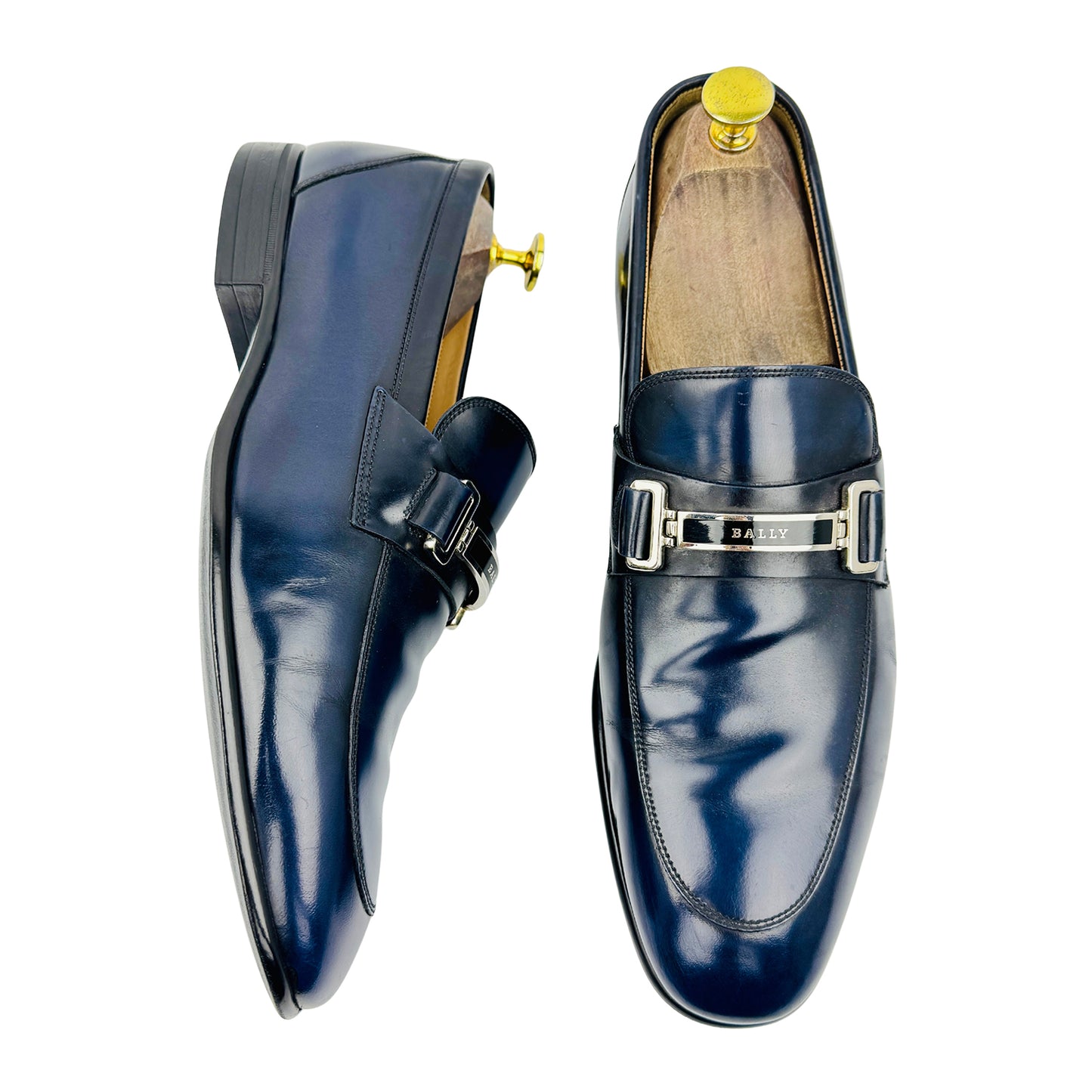 Bally Men's Navy Blue Polished Leather Loafers (Size 42.5)