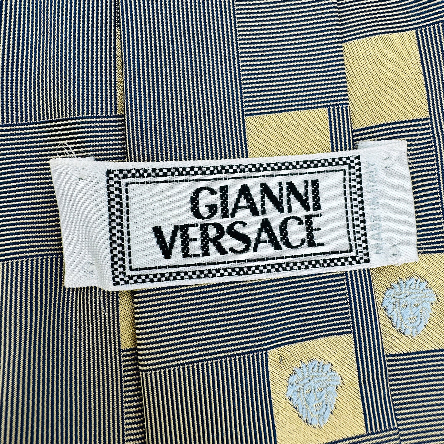 Gianni Versace Mustard Yellow 'Medusa Motifs' Tie (Size Regular)