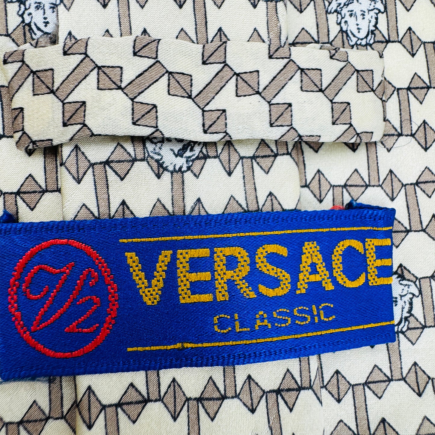 Versace Beige 'Geometric Pattern' Silk Tie (Size Regular)
