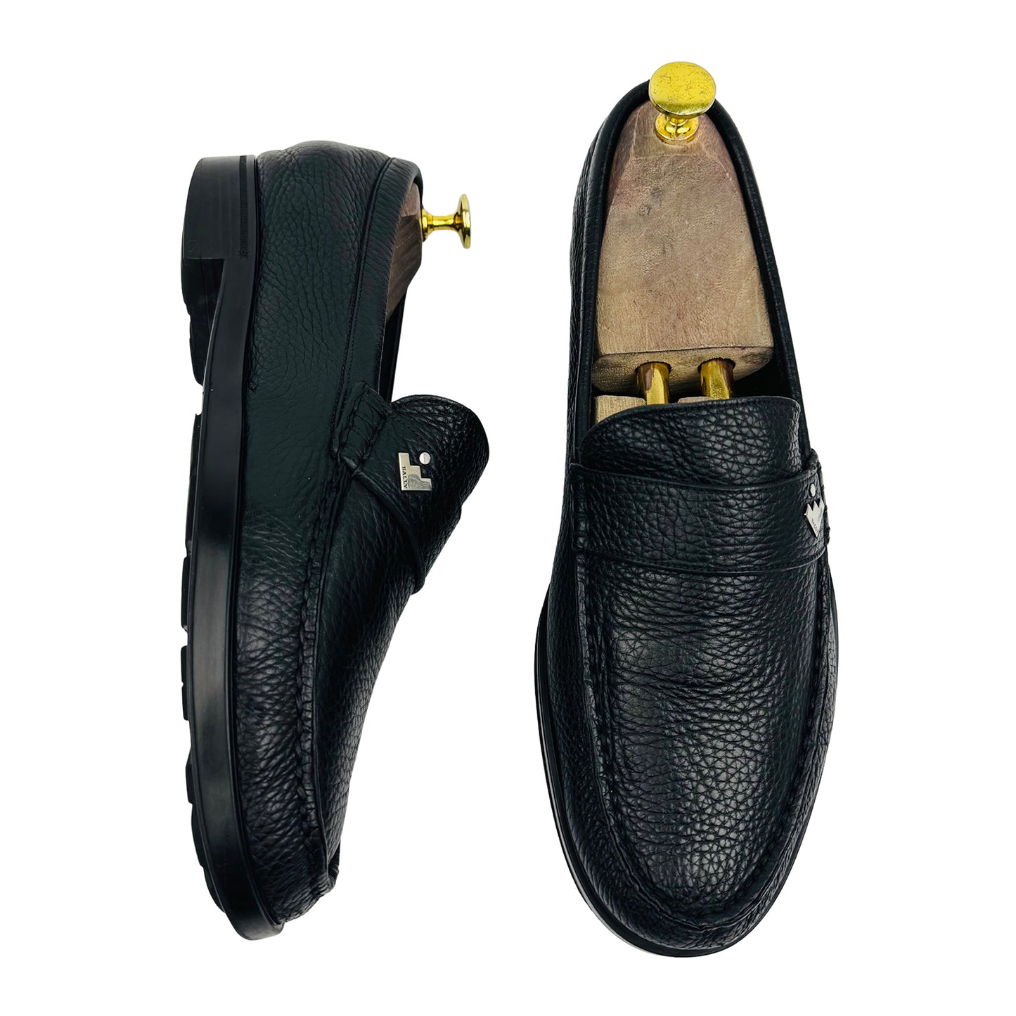 Bally Men's Black Pebbled Leather Loafers (Size 42.5/43)