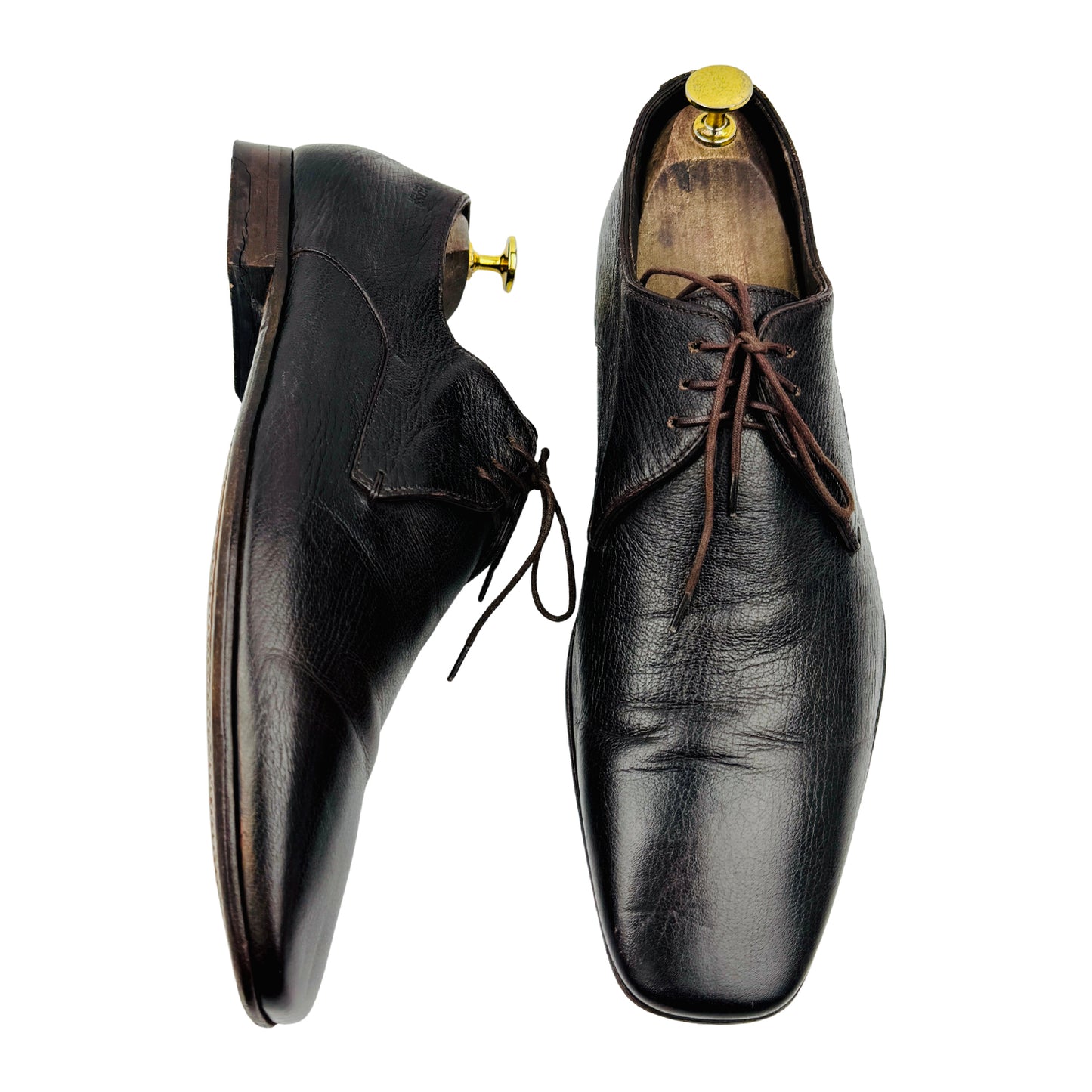 Hugo Boss Men's Dark Brown Leather Derby Shoes (Size 43)