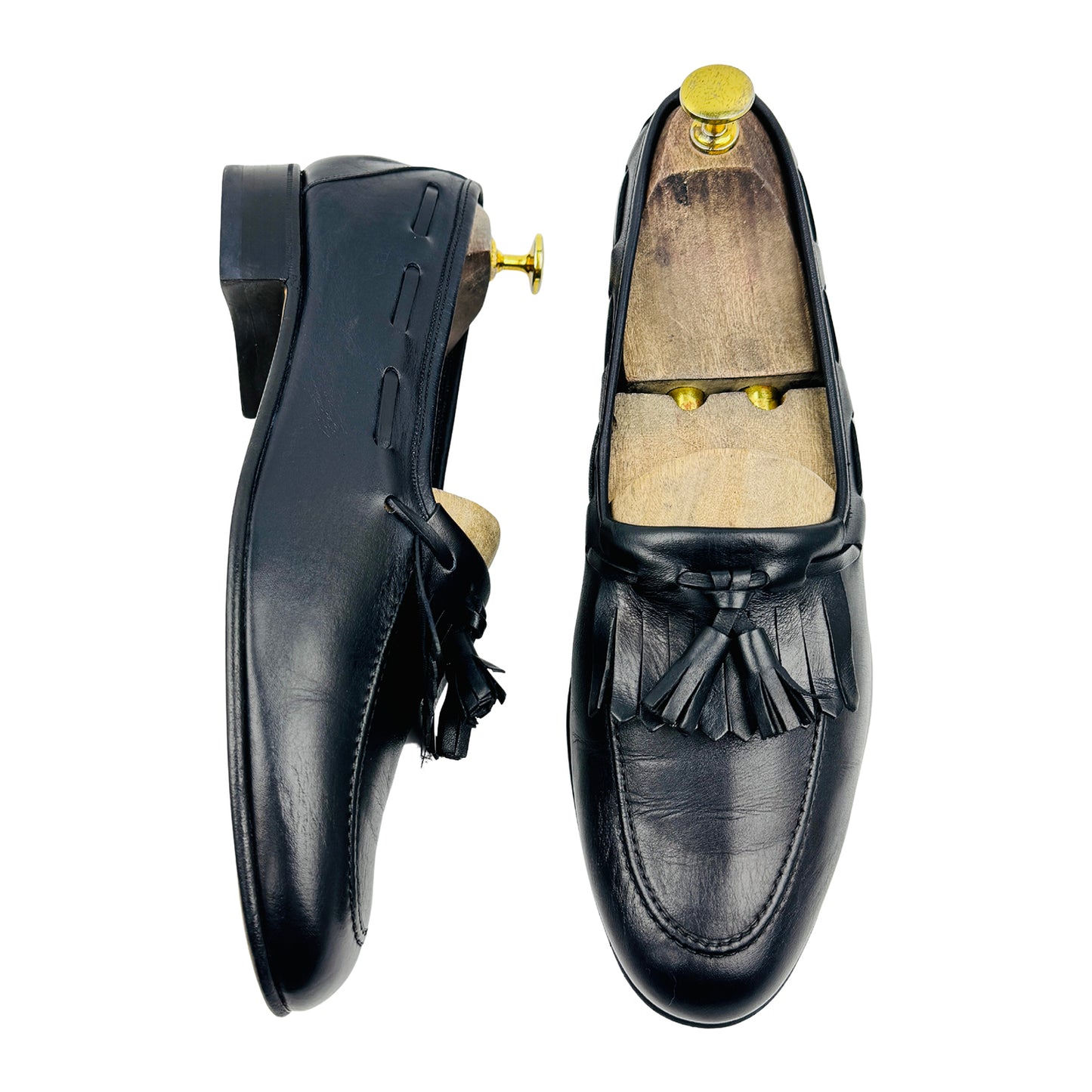 Bally Men's Black Polished Leather Kiltie Tassel Loafers (Size 42)