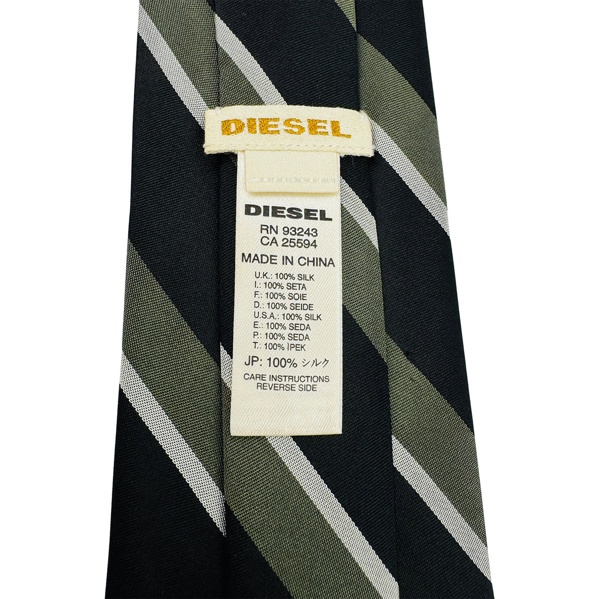 Diesel Black Green Diagonal Stripes Tie (Size Regular)