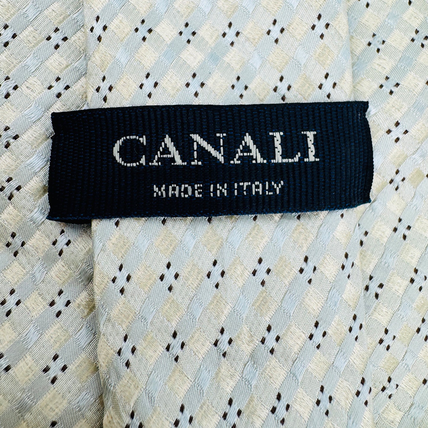 Canali White 'Geometric Pattern' Silk Tie (Size Regular)