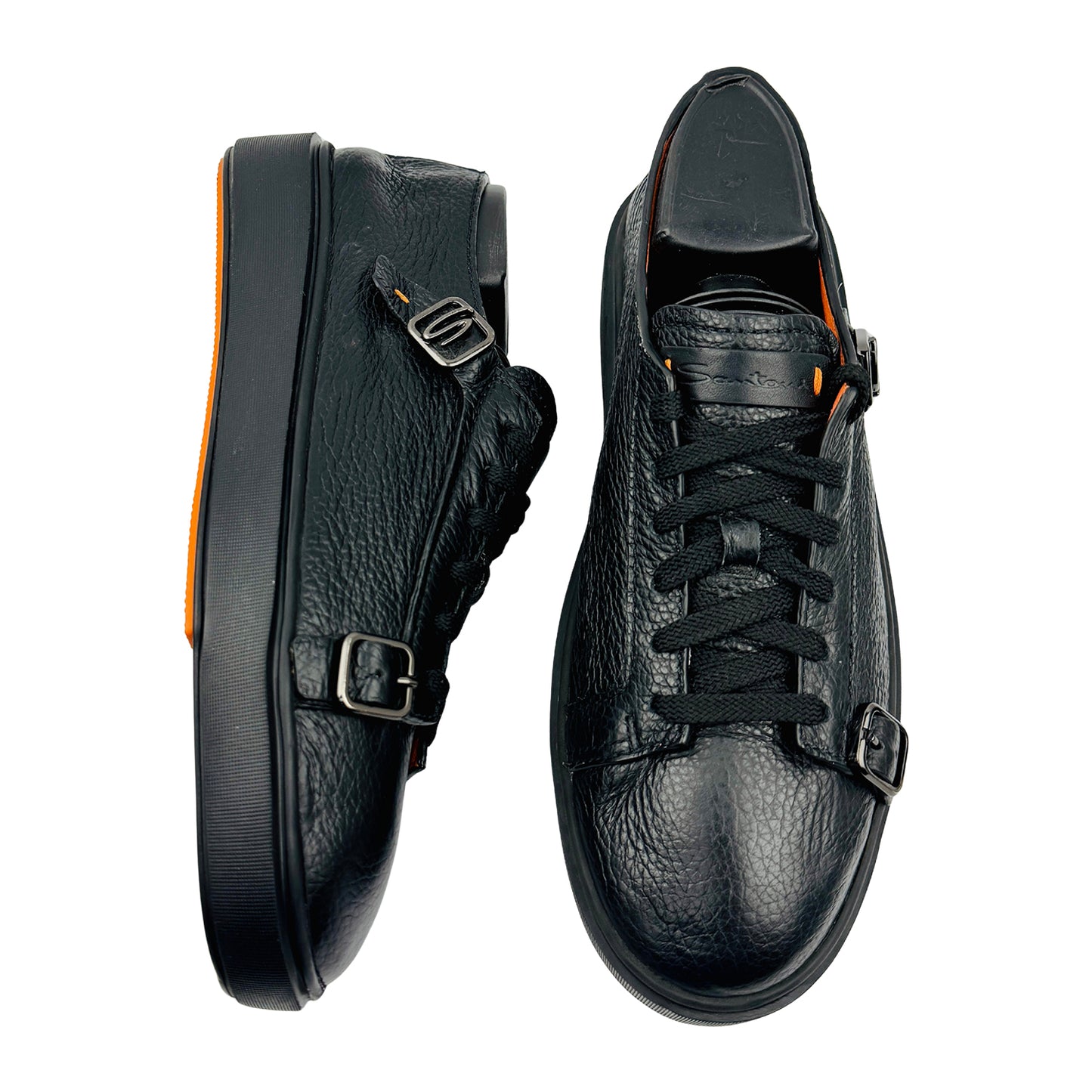 Santoni Men's Black Leather Sneakers (Size 40) - MBCD21738