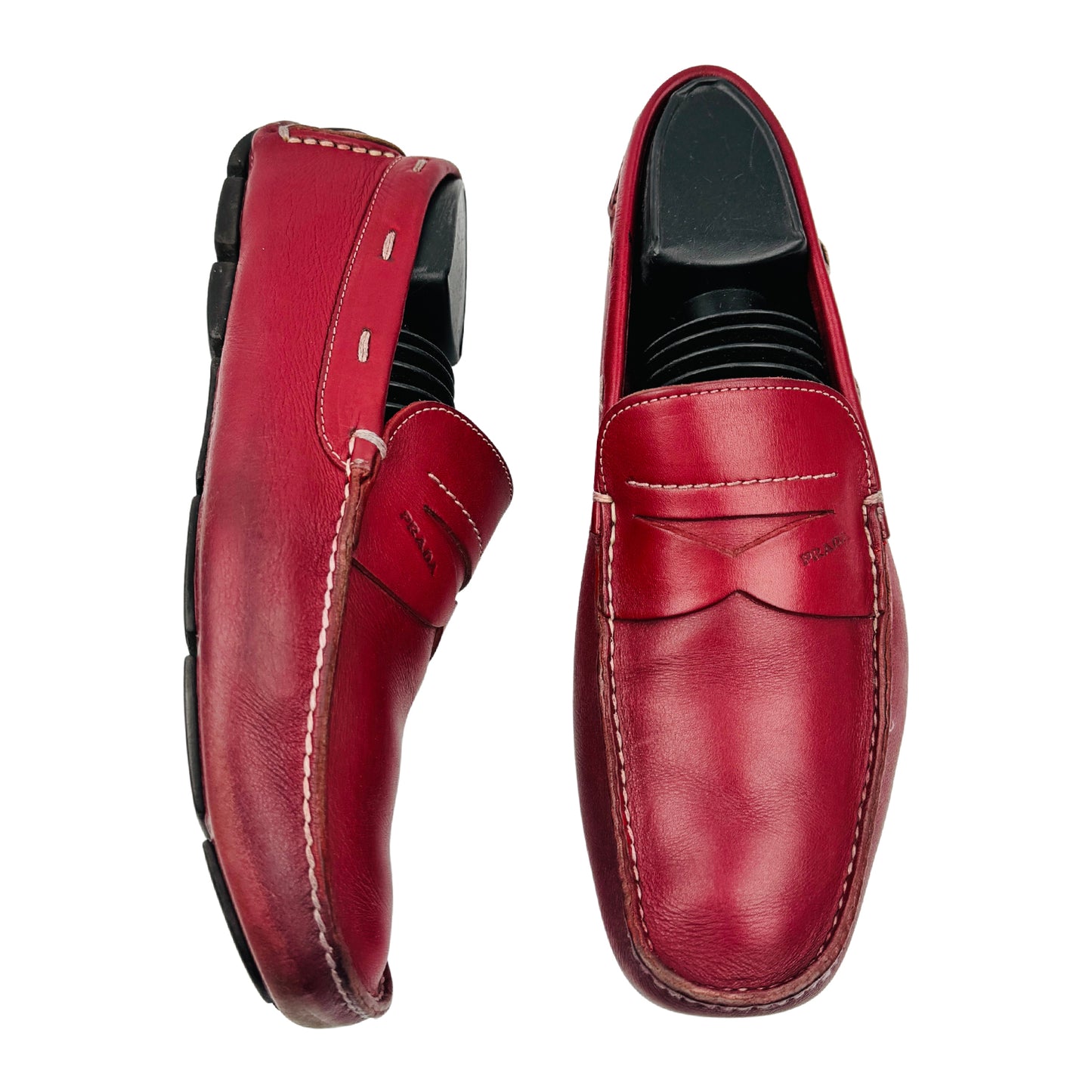 Prada Red Leather Penny Driving Loafers (Size 41)