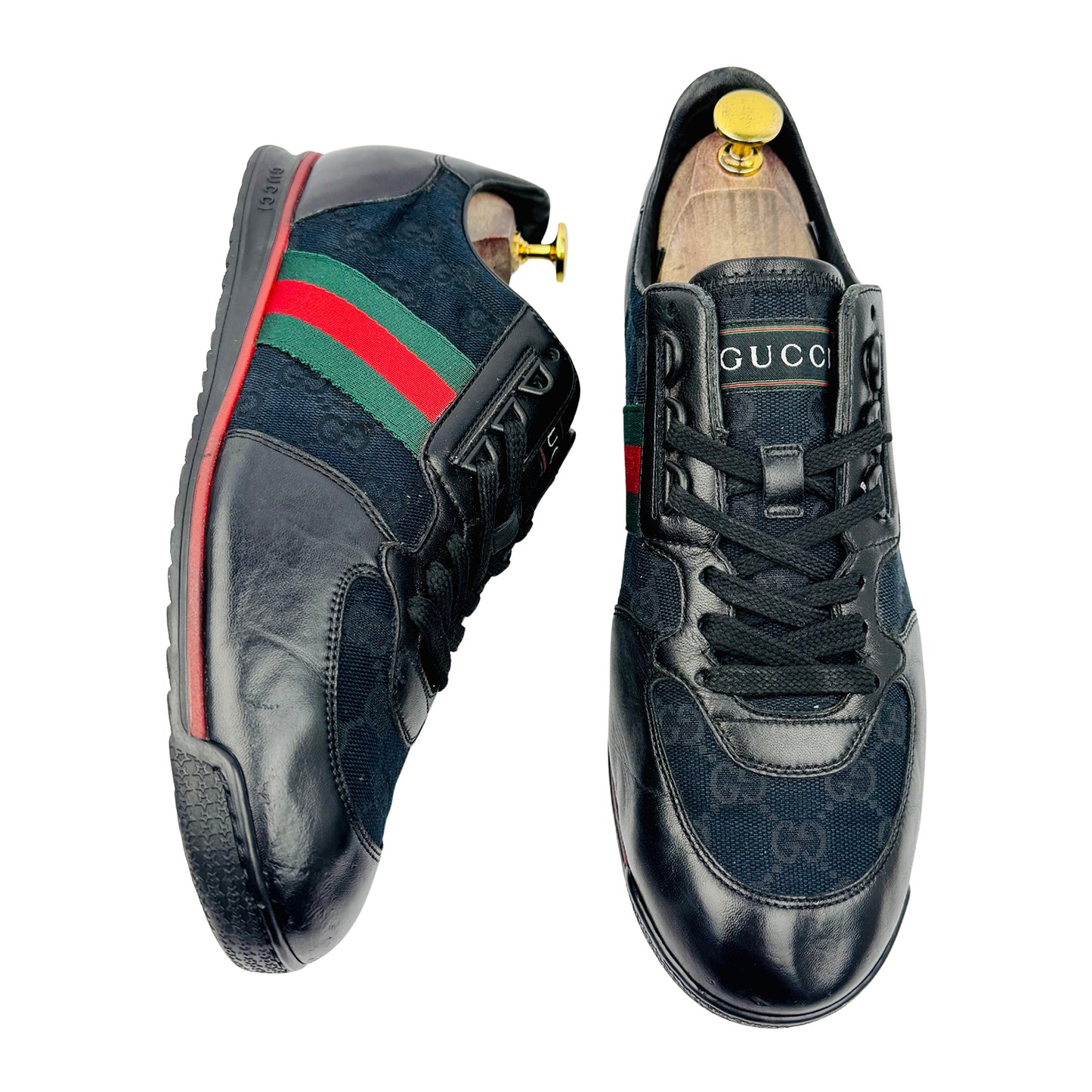 Gucci Web Stripe GG Canvas Black Sneakers (Size 42.5) - 237715