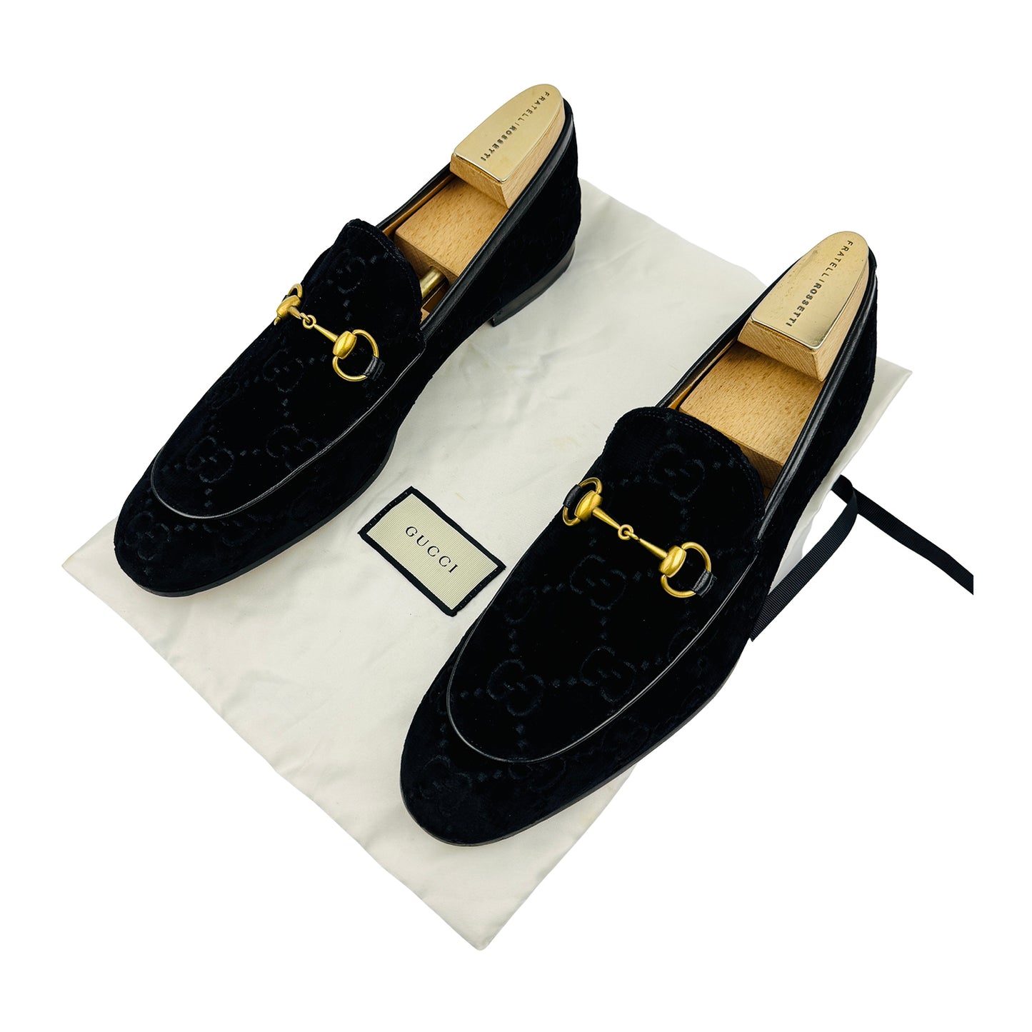Gucci Men's Jordaan Black GG Velvet Bit Loafers (Size 45)
