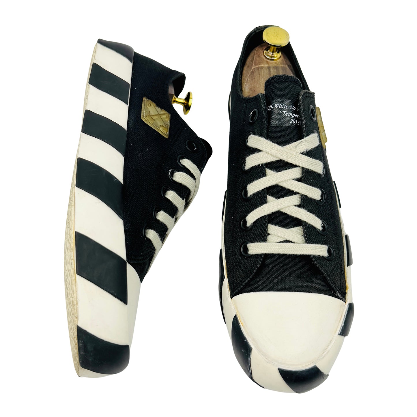 Off-White Vulcanized Low-Top Striped Sneakers (Size 43)