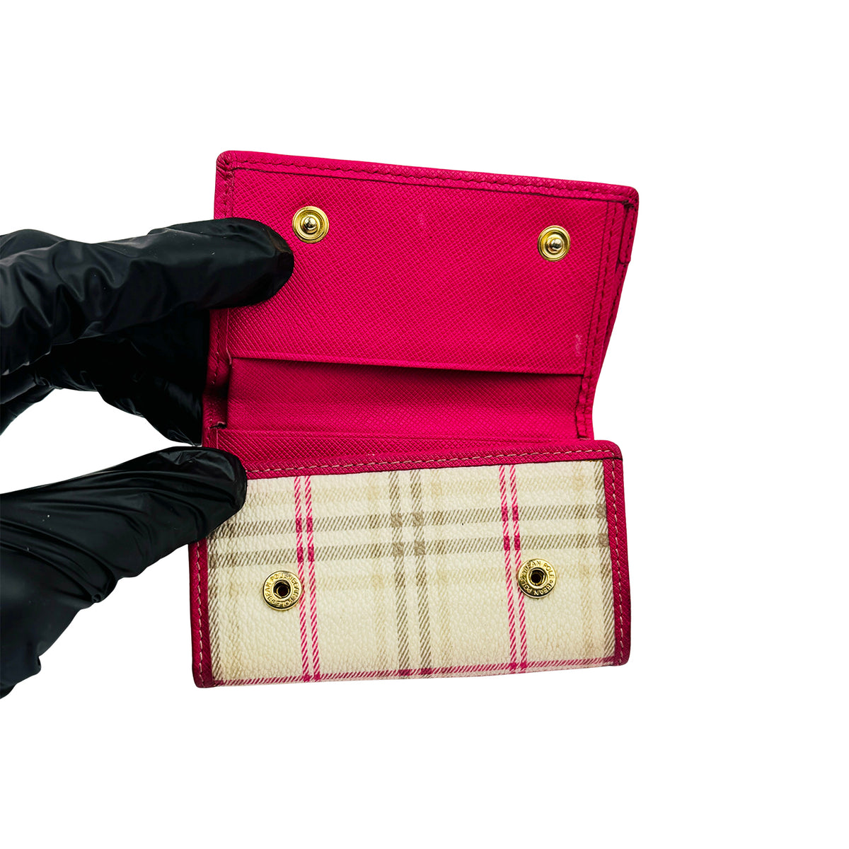 Bean Pole Hot Pink Checkered Key Holder Wallet