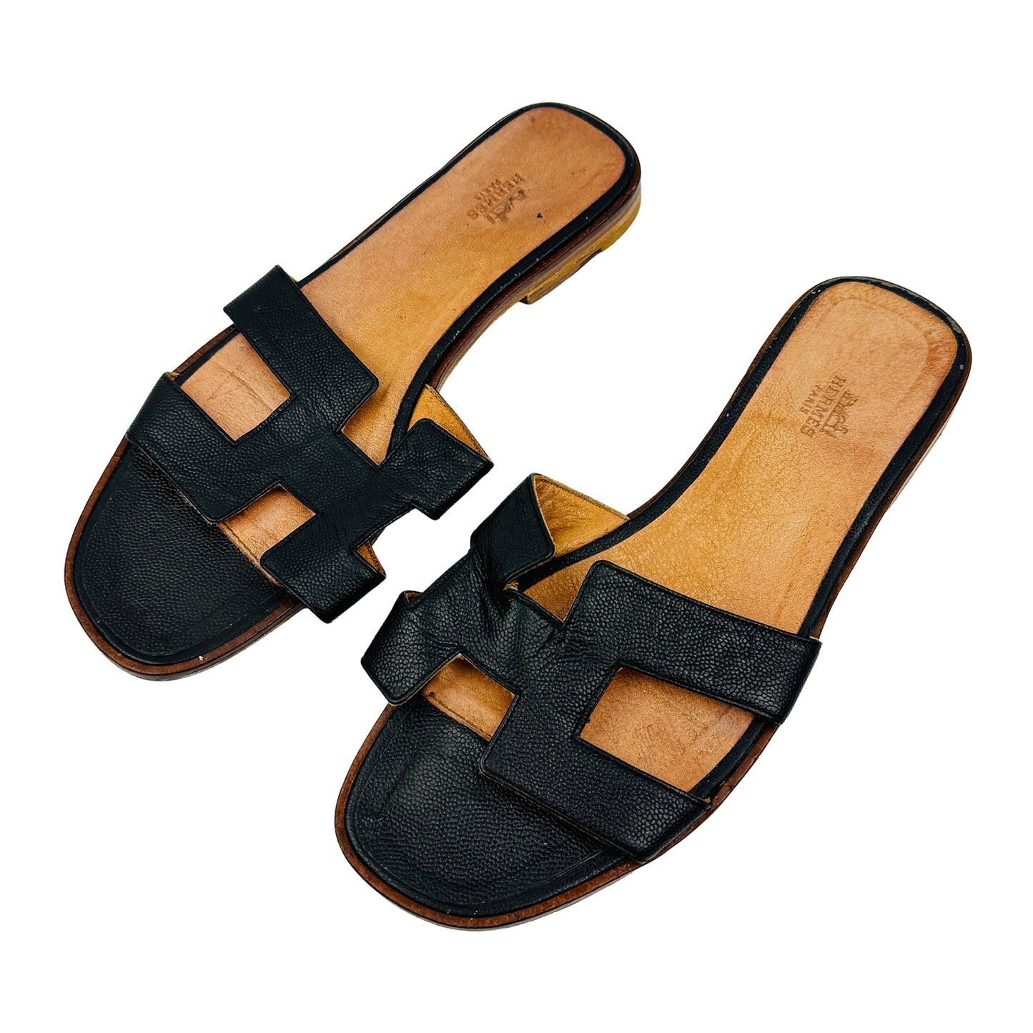 Hermès Oran Black Leather Slippers (Size 39)