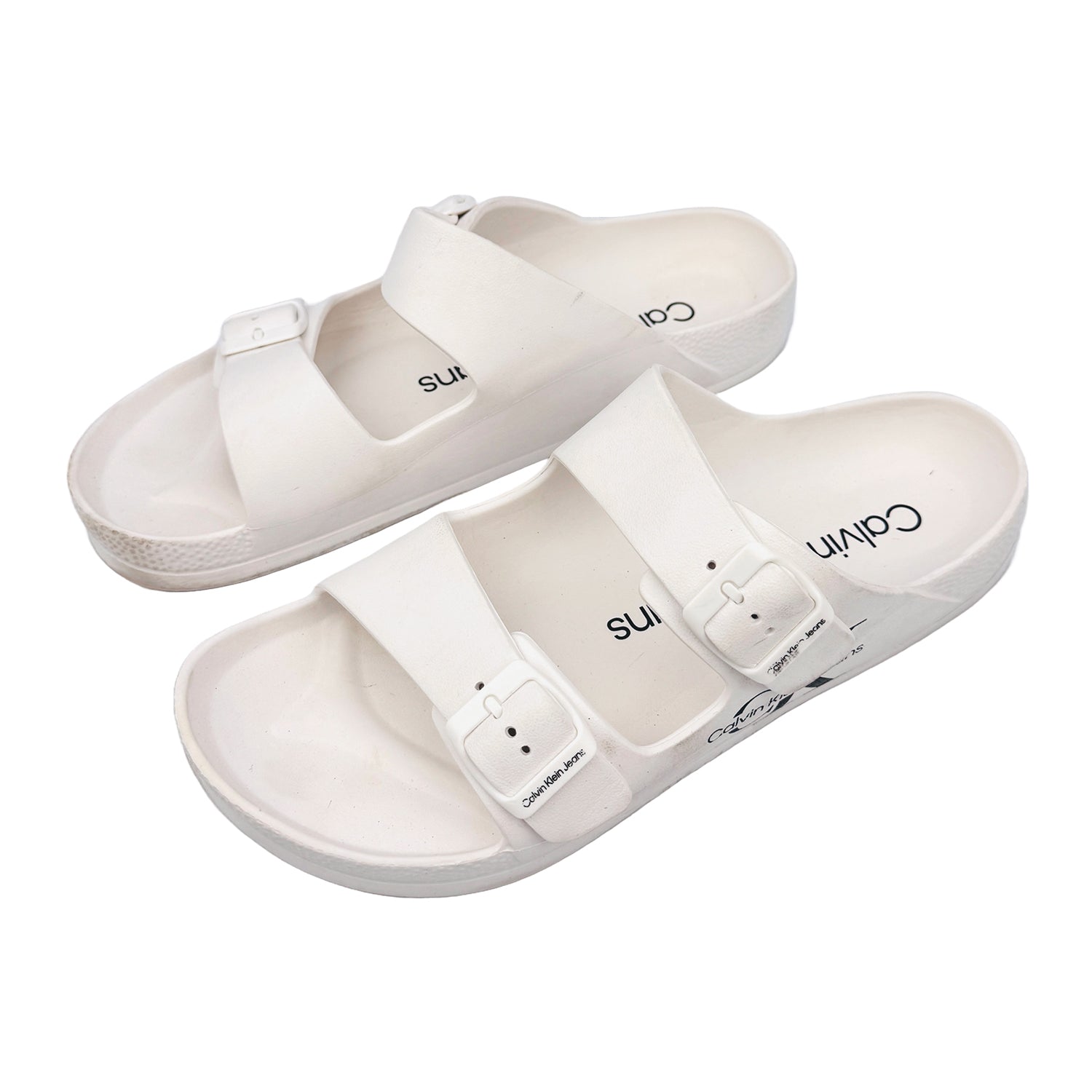 Left Side image of Calvin Klein Zion Double Strap Slides (Size 42.5) - B08VH5RZ6Q