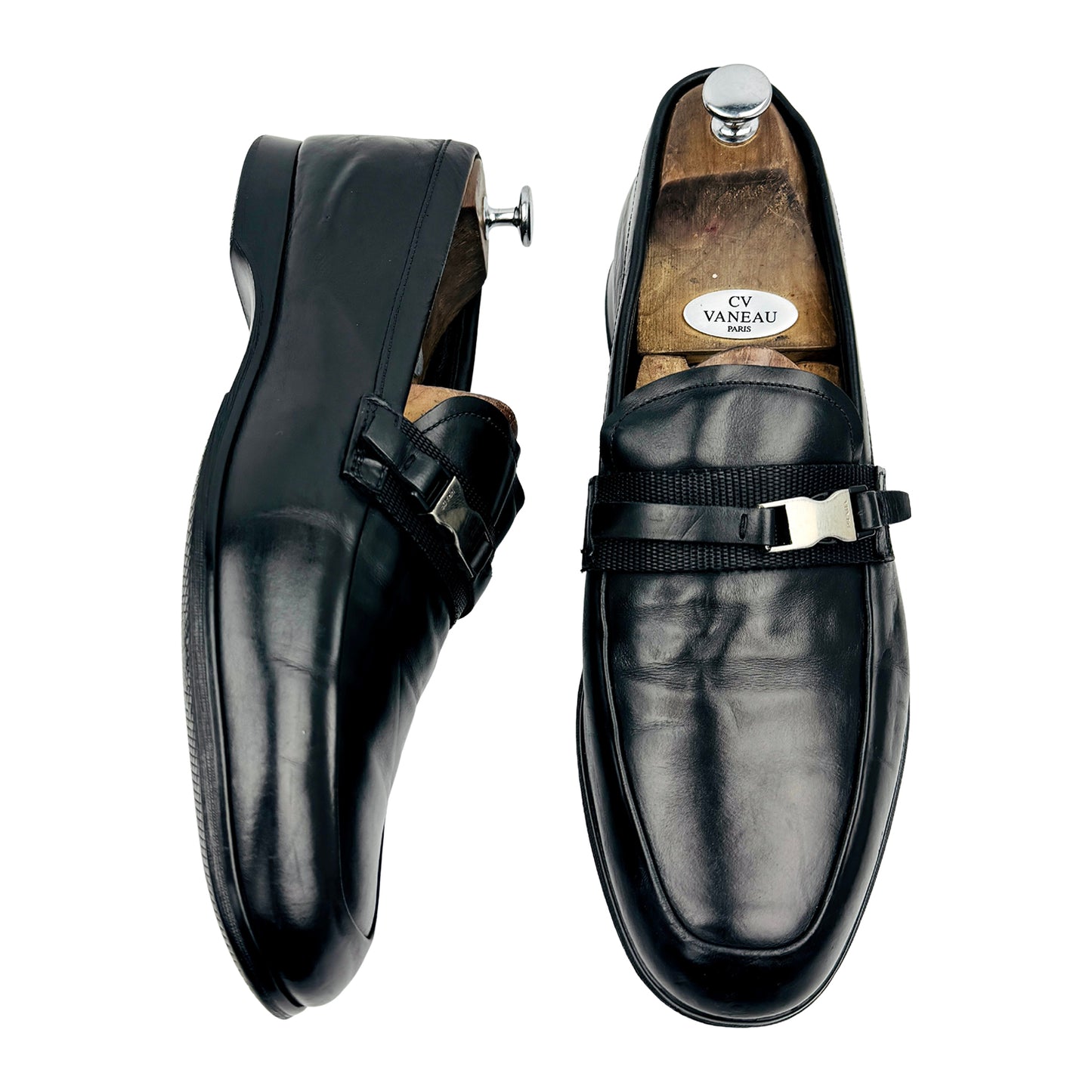 Prada Men's Black Spazzolato Leather Loafers (Size 44)