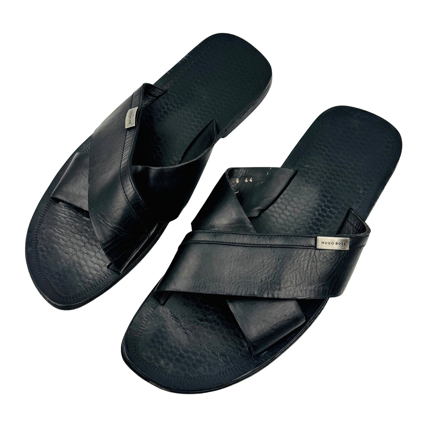 Hugo Boss Men's Black Cross Strap Sandal Slippers (Size 44)