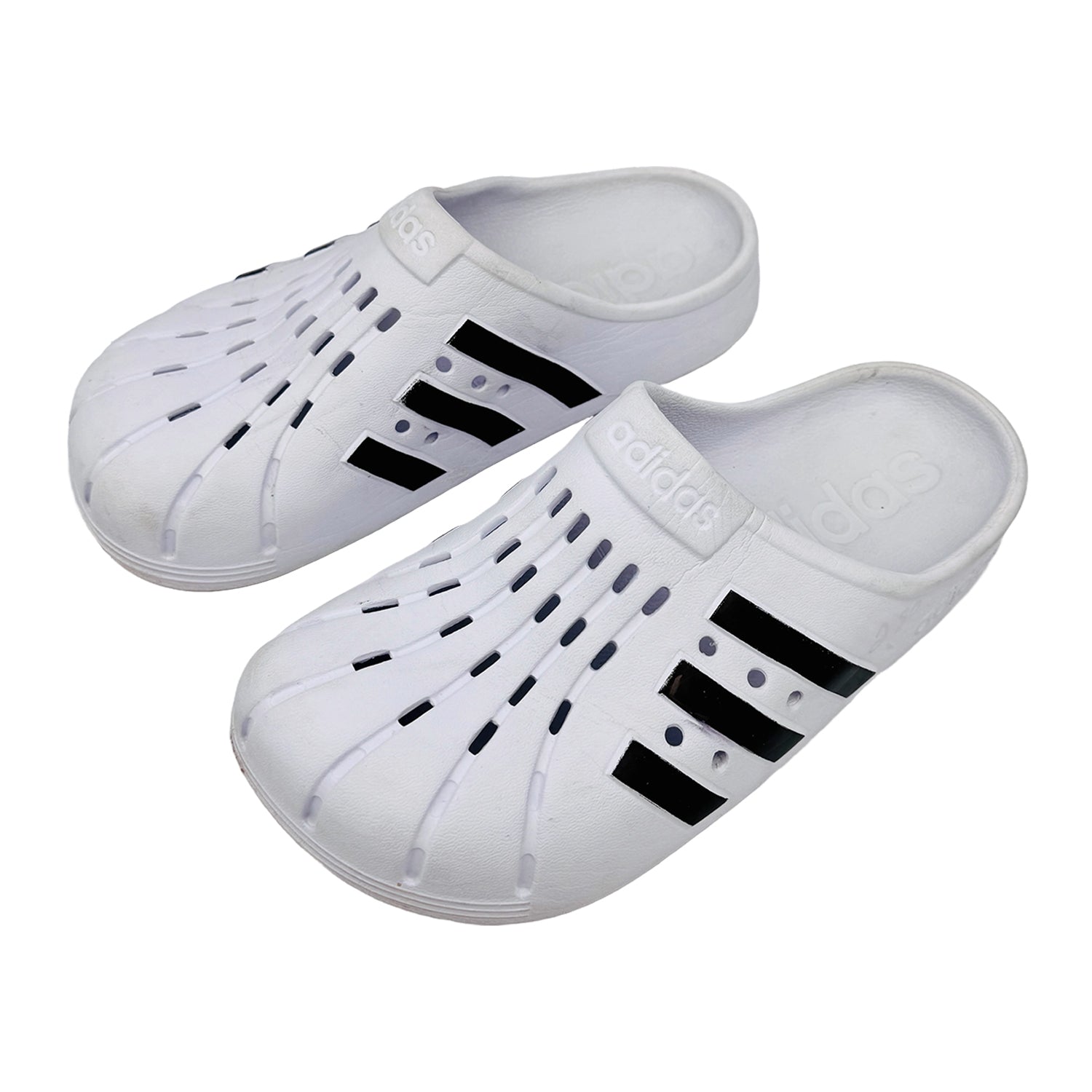 Left Side image of Adidas Adilette White Clogs (Size 39/40) - FY8970