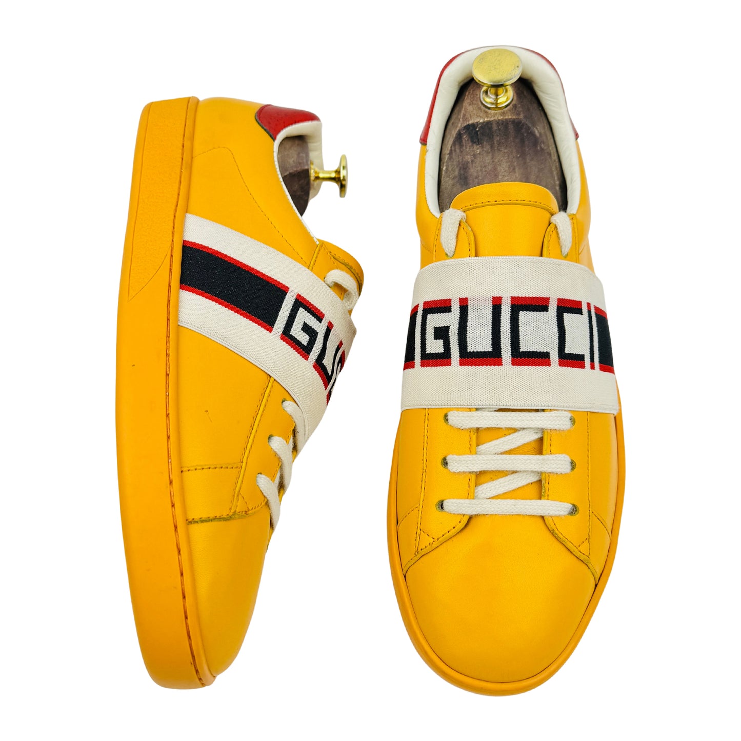 Gucci Ace Logo Stripe Yellow Sneakers (Size 41/41.5)