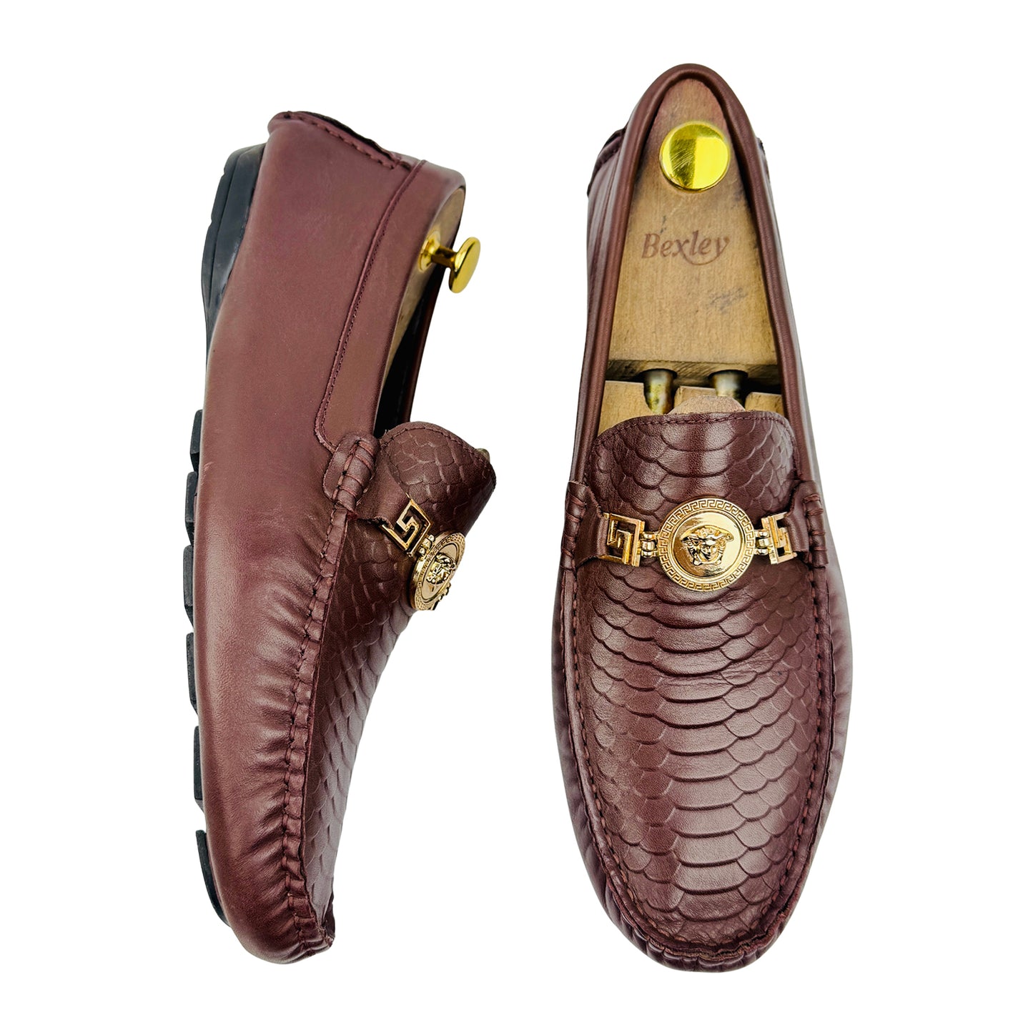 Versace Men's Brown Python Embossed Loafers (Size 42.5/43)