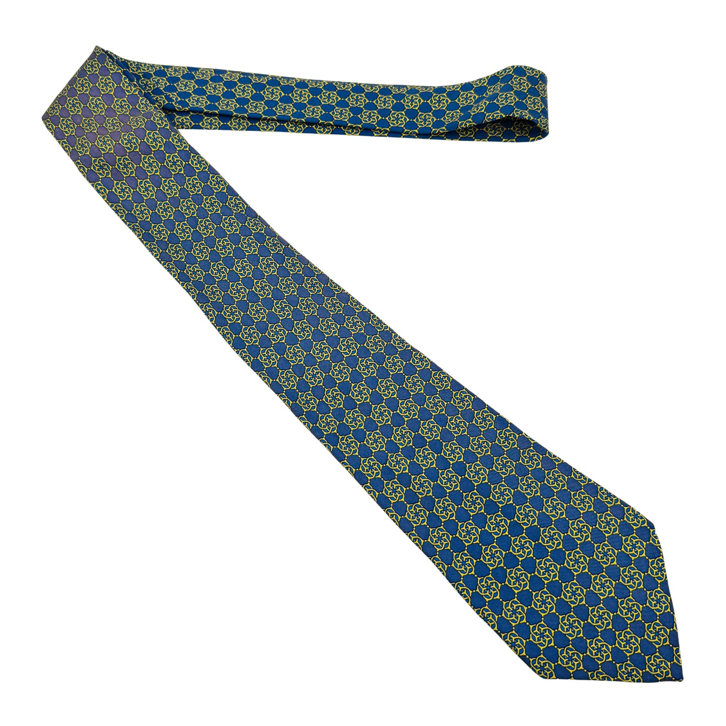 Hermès Blue 'Geometric Floral Lattice Pattern' Tie (Size Regular)