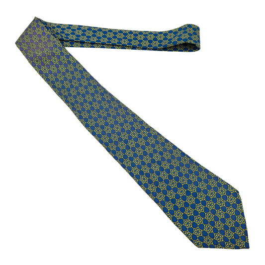 Hermès Blue 'Geometric Floral Lattice Pattern' Tie (Size Regular)
