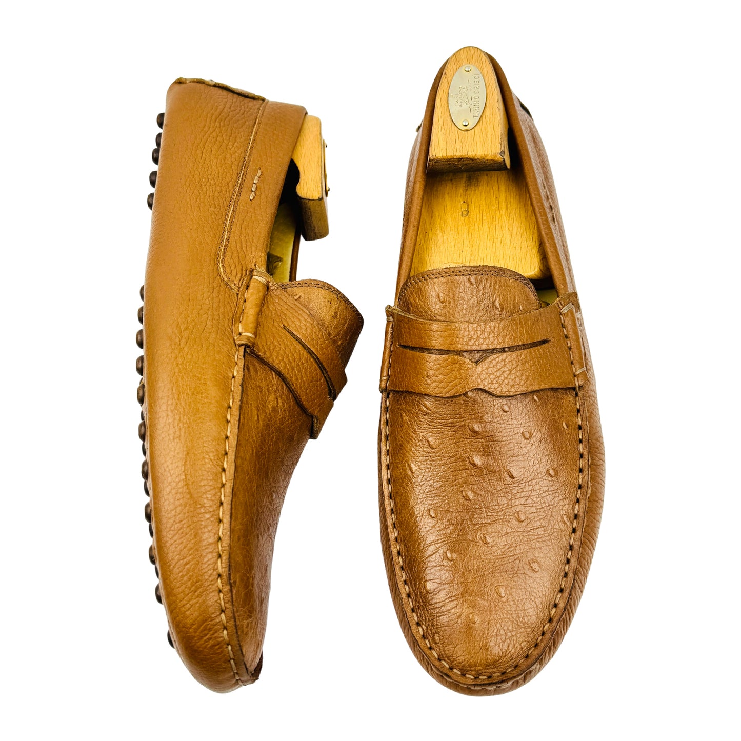 Florina Ostrich-Embossed Leather Loafers (Size 43)