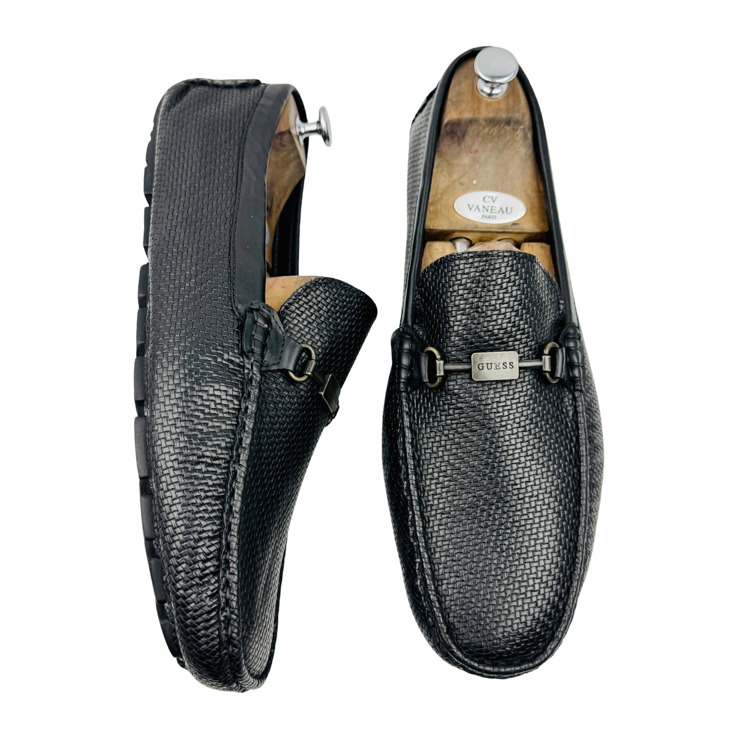 Guess Men's Black Woven Loafers (Size 46)